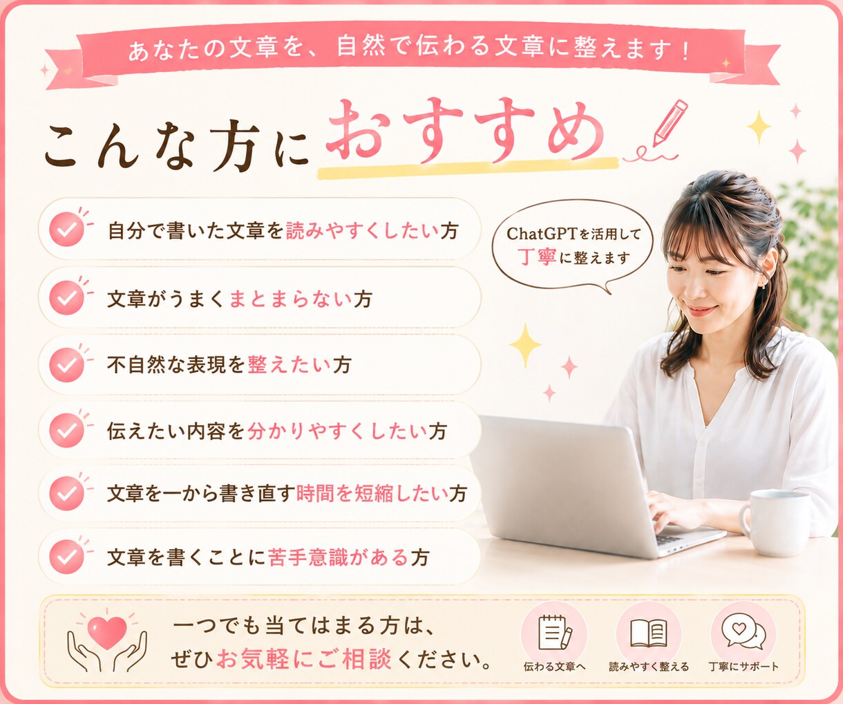 文章を読みやすく伝わる表現に書き直します わかりにくい文章を、自然で読みやすく伝わる表現に整えます イメージ3