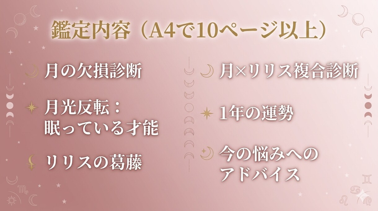 月の欠損×リリスであなたの本質を鑑定します あなたの「生きづらさ」の正体を、月の欠損とリリスから読み解く イメージ2