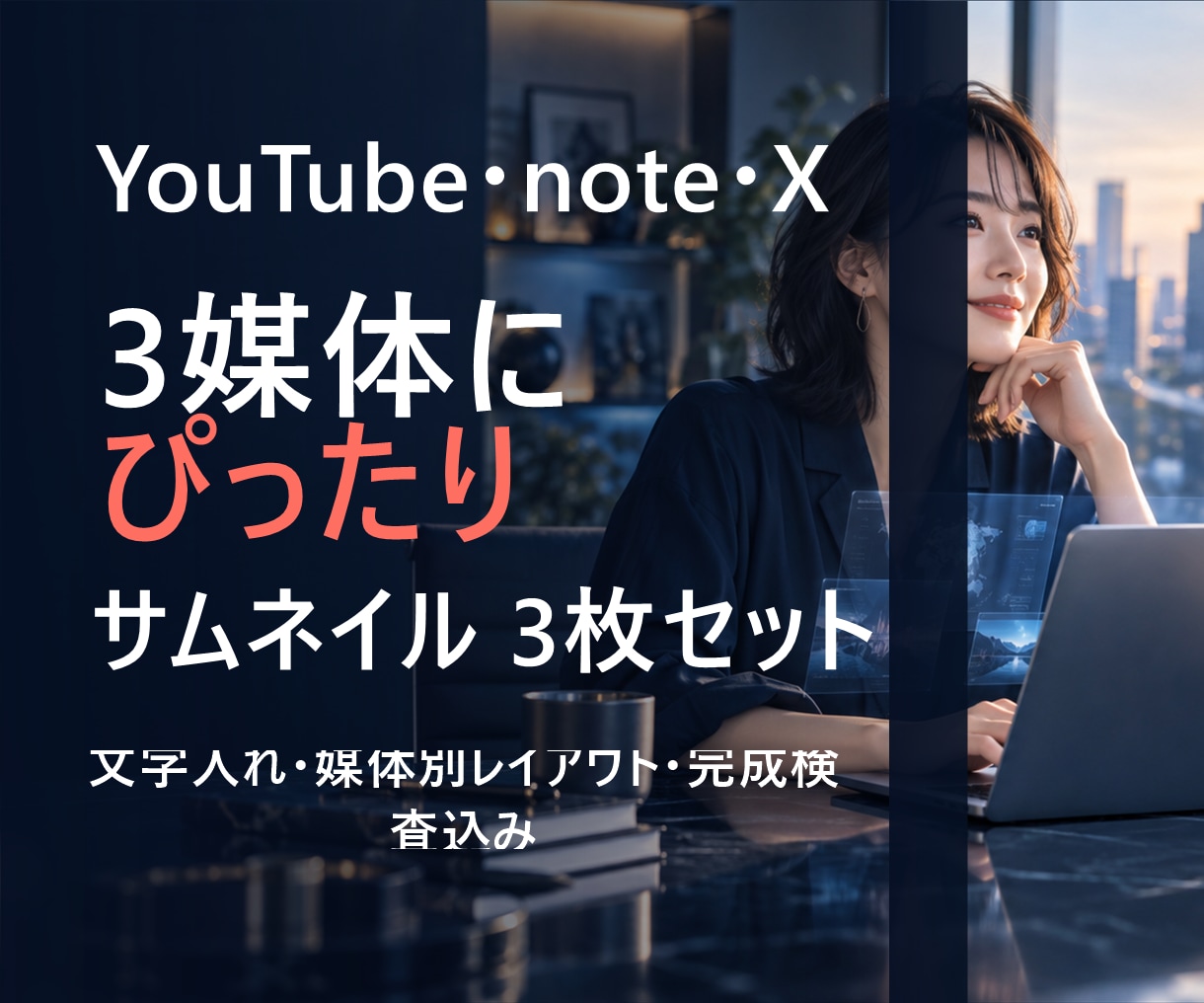 YouTube・note・X画像を3枚制作します 同じ内容を媒体別に見やすく展開・文字入れまで対応 イメージ1