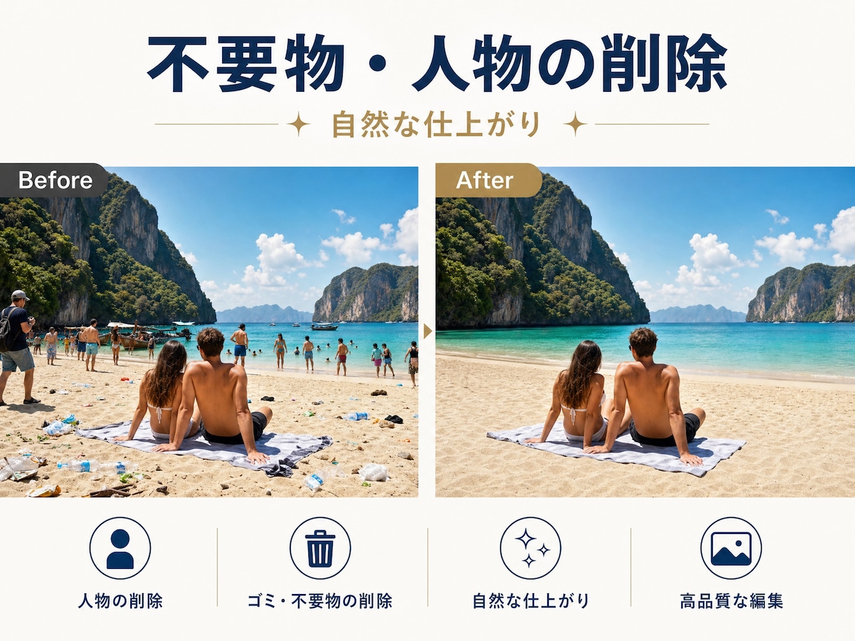 写真の不要物削除や人物補正を自然に仕上げます 加工感のない自然な仕上がり｜歯・髪色・シワ・背景拡張 イメージ5