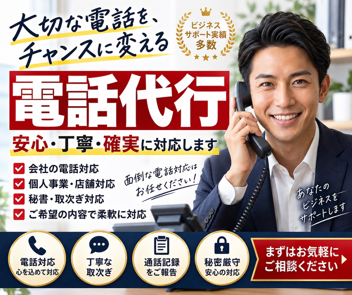 今すぐOK★クレーム対応電話等、代行でおかけします クレーム処理やキャンセル連絡、遅刻・欠勤など幅広く電話代行！ イメージ1