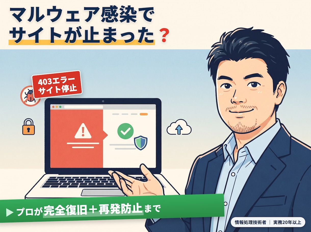 ワードプレス改ざん・マルウェア復旧します 他社で直らなかった重症案件歓迎！バックアップ無しでも対応！ イメージ1