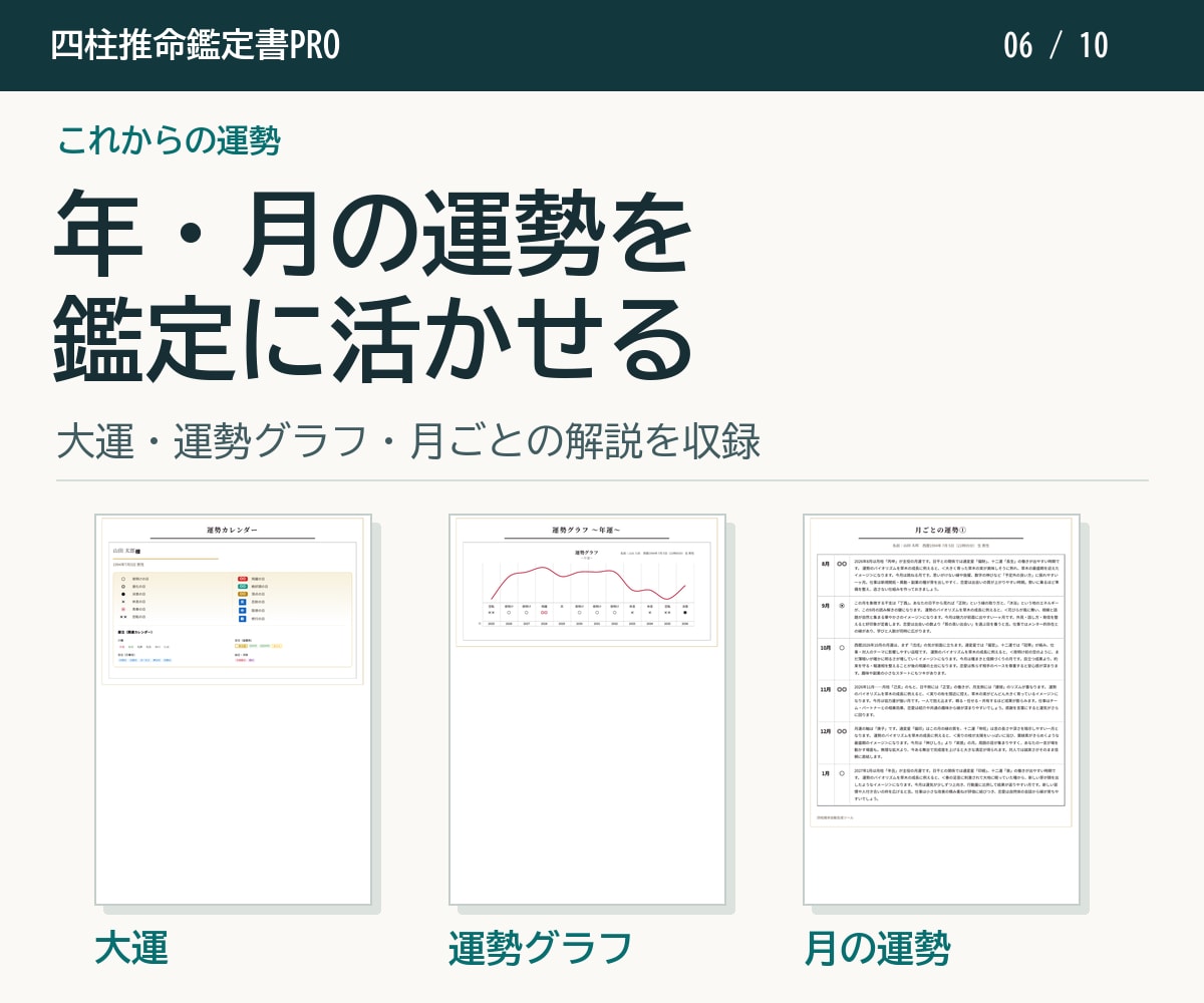 四柱推命の命式表／鑑定書自動作成ソフトを提供します 相性診断も顧客管理も標準搭載。追加課金はありません イメージ6