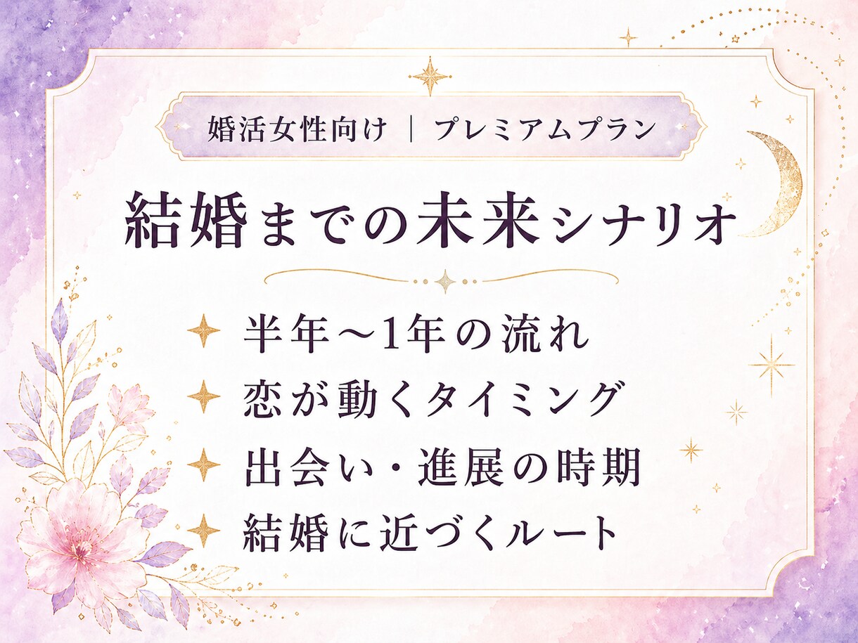結婚までの未来と、選ぶべき行動を読み解きます 相手の本音・ご縁の流れ・結婚までの選択を深く整理します イメージ5
