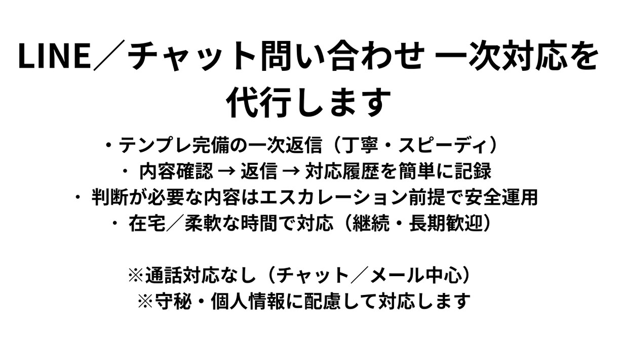 チャット/メールの一次対応代行します テンプレ完備・電話なしで対応OK イメージ1