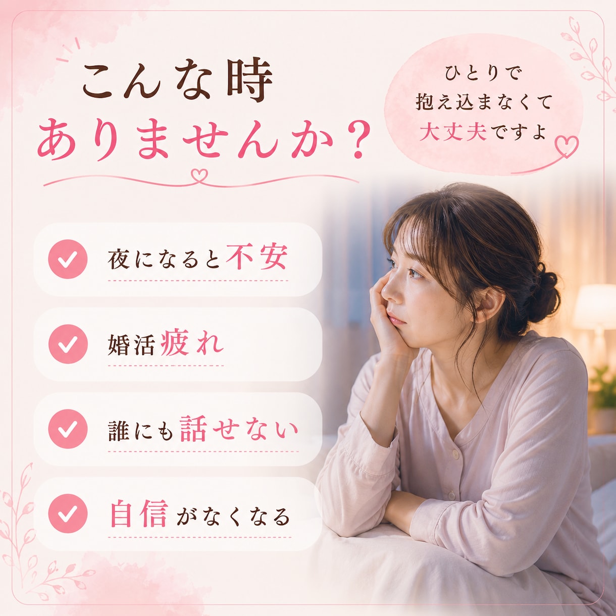 婚活の不安、5分からお話聞きます 婚活こじらせ女子の気持ちを優しく整理します イメージ2