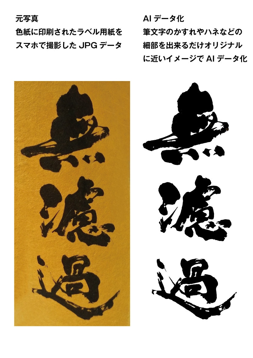 筆文字を変換してAIデータ化します お持ちの筆文字のJPGや写真ををAIデータ化はお任せ下さい。 イメージ3