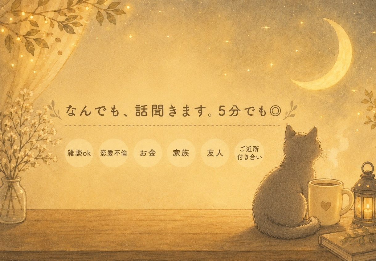 恋愛・人間関係・愚痴など、否定せずお話聞きます 知らない相手だからこそ話せること、あなたの全て受け止めます。 イメージ1