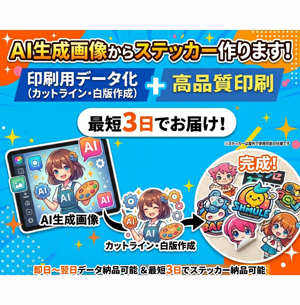 AI生成画像からステッカー作ります 印刷用データ化（カットライン・白版）＋印刷まで担当します イメージ2