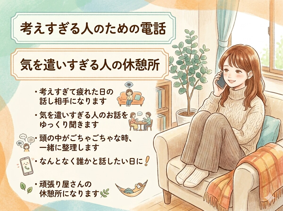 お悩み相談や息抜き・皆さまの休憩所になります ・気を遣い過ぎる方のお話を聞き、整理・頑張り屋さんの休憩場 イメージ1