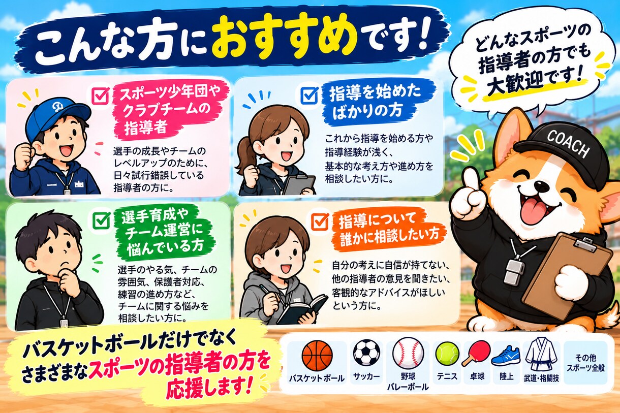 スポーツ指導者のお悩みや相談に寄り添います 指導歴18年の現役コーチが選手育成やチーム運営の悩みに対応 イメージ3