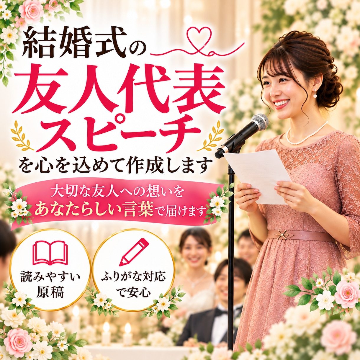 結婚式の友人代表スピーチを心を込めて作成します 大切な友人への想いを、あなたらしい言葉で届けます イメージ1