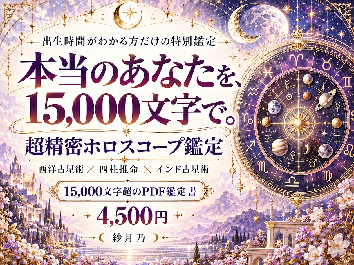 出生時間必須｜超精密ホロスコープで本質を鑑定します 1.5万文字超の完全版「本当のあなた」を徹底的に読み解きます イメージ1