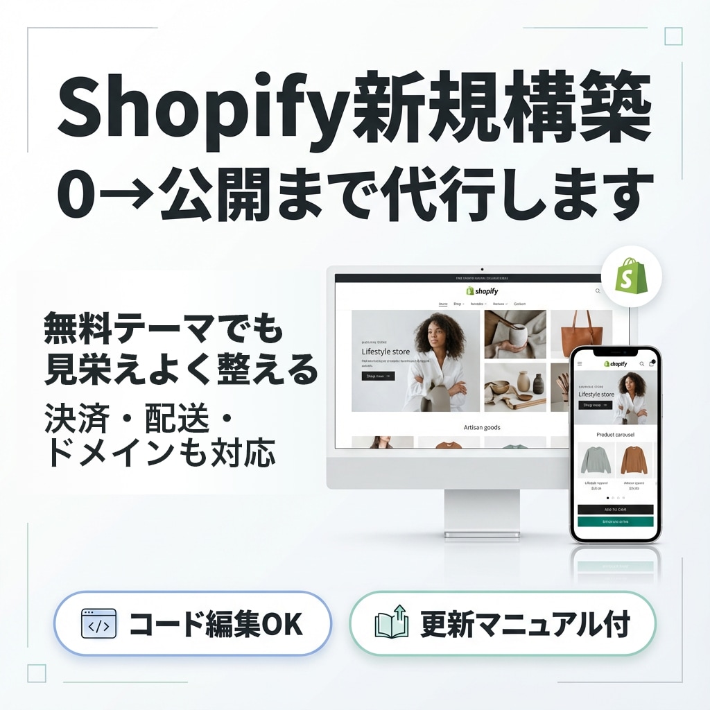 Shopify新規構築｜0→公開までサポートします 初期費用を抑えてプロ品質に。設計〜公開＋運用ガイドまで完備！ イメージ1