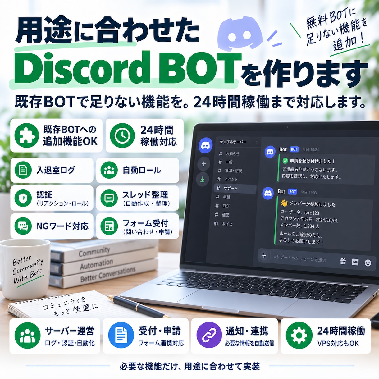 3000円からDiscord BOTを作ります 必要な機能だけ選べる料金。ソースコードもお渡しします イメージ1