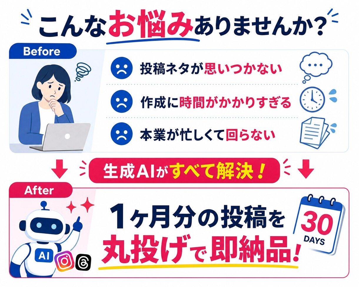 SNS投稿30日分を即納品します 投稿ネタ切れ・作成に時間が奪われるストレスを解消 イメージ2