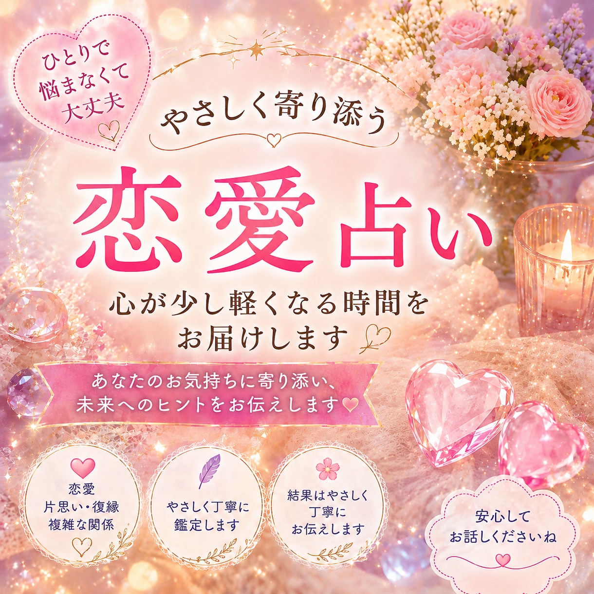 どう思われているの？優しく丁寧に鑑定します ひとりで悩まなくて大丈夫。心が軽くなるタロット占い。 イメージ1