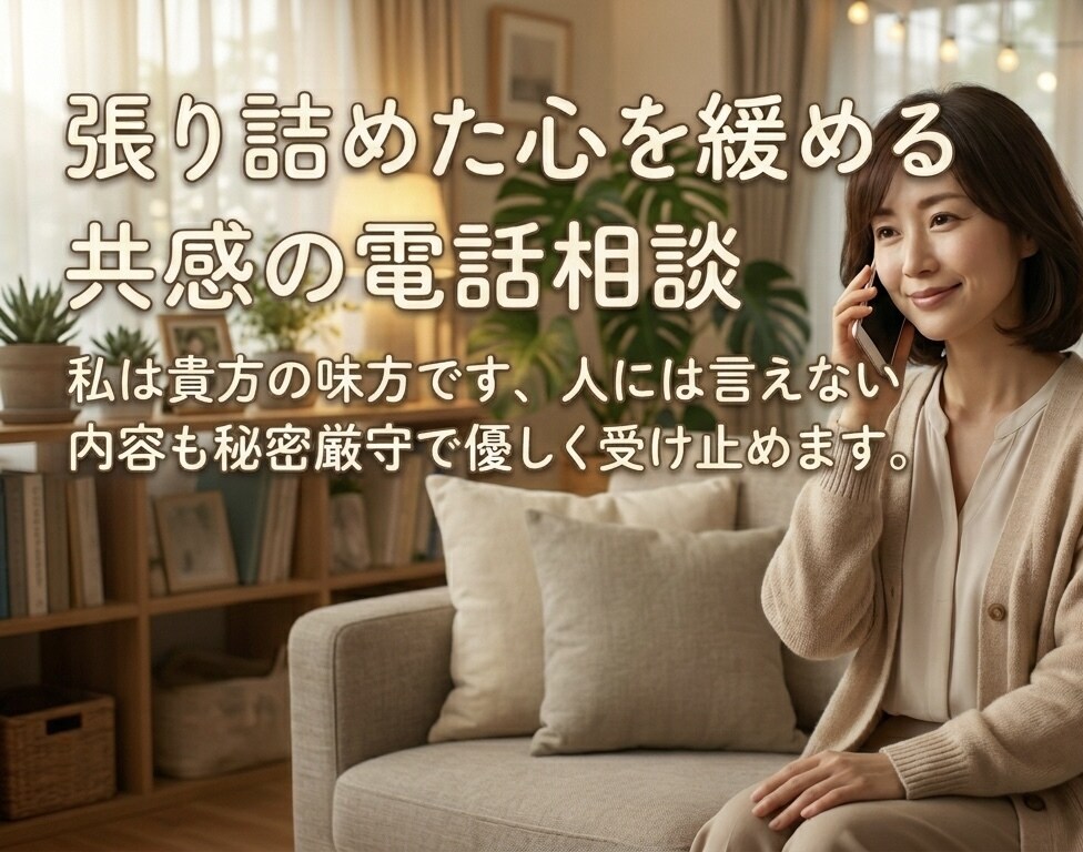 張り詰めた心を緩める、共感の電話相談受付ます 秘密厳守・心の避難所・100％あなたの味方・優しいお話相手 イメージ1