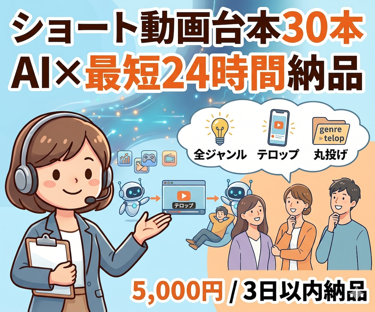 AI×爆速　ショート動画台本30本お作りします ジャンル問わず・テーマ渡すだけで丸投げOK イメージ1