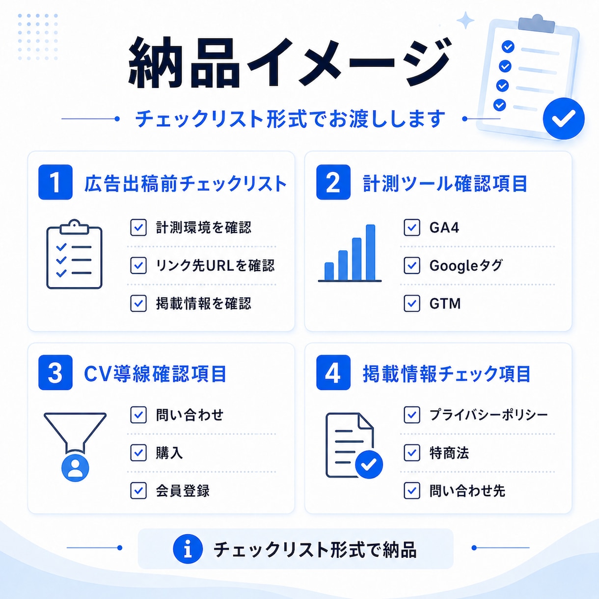 広告出稿前の計測・導線設定を整理します GA4・タグ・CV計測の確認漏れを防ぎます イメージ2