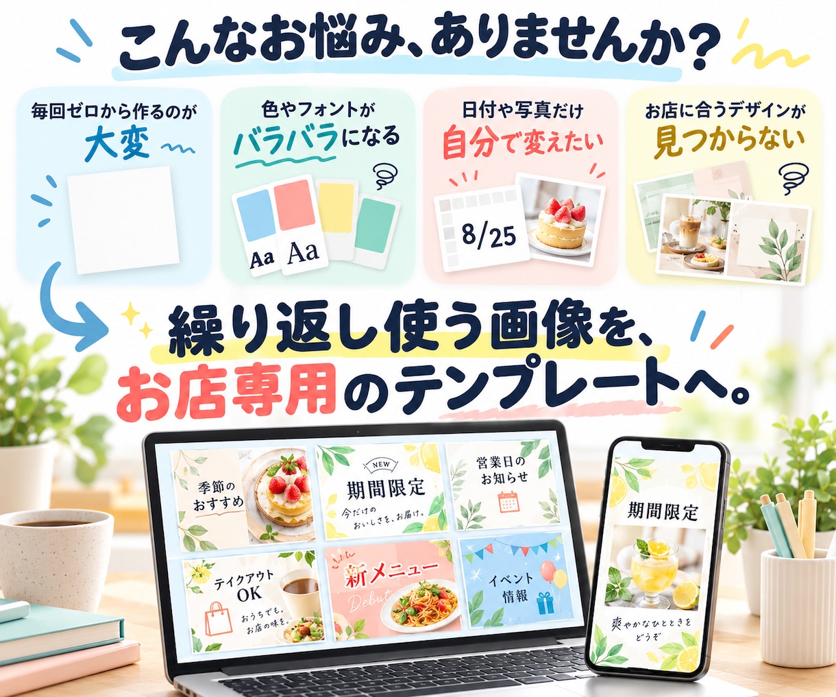 店舗用Canva画像テンプレートを制作します 日付・写真・文章を変えて使える、お店専用の3種類 イメージ2