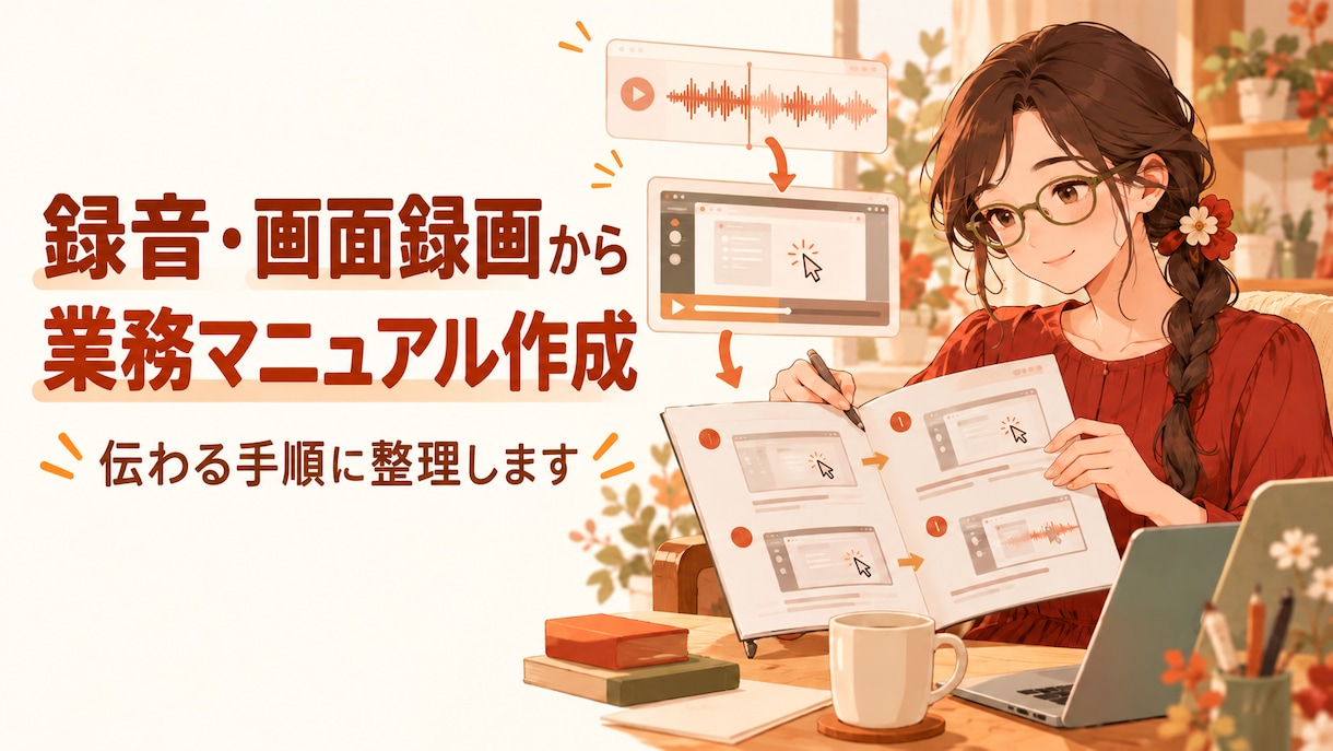 録音や画面録画から業務マニュアルを作成します 話しながらの説明を、初めての人にも伝わる手順に イメージ1