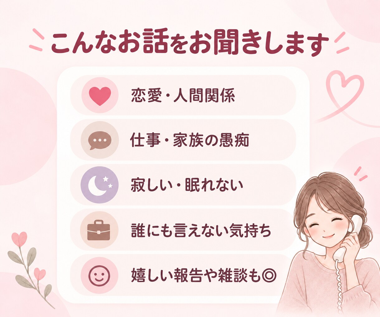 つらい気持ちや誰かに聞いてほしいことをお聞きします どんな事でも受け止めます。まずは話してみませんか イメージ2