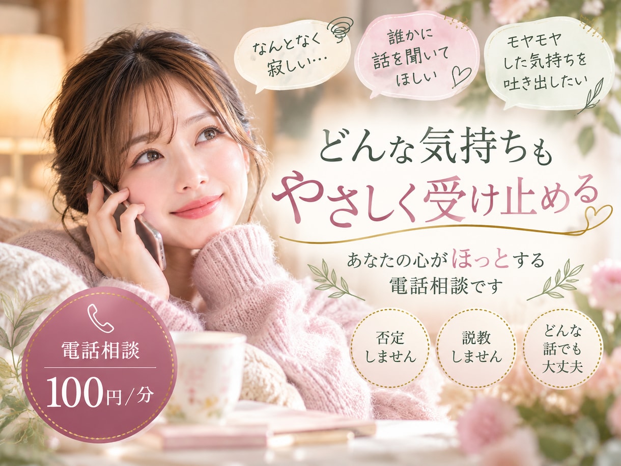 寂しい夜もあなたのお話を優しくお聴きします 否定も説教もしません♡心がほっとする時間をご一緒に イメージ1