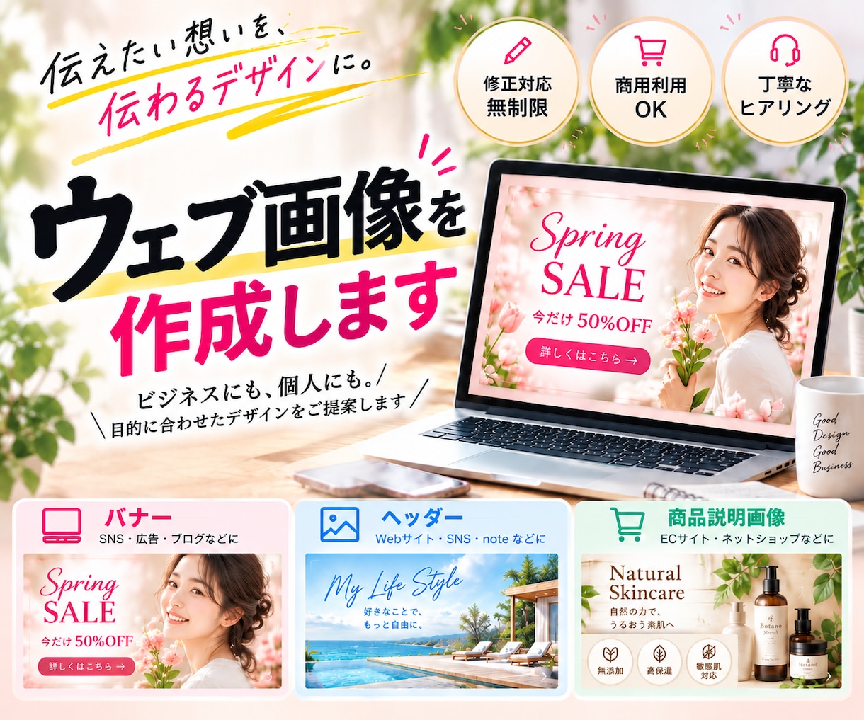 安くて高品質なウェブ画像を作成します ご自身の参考画像もブラッシュアップできます★ イメージ1