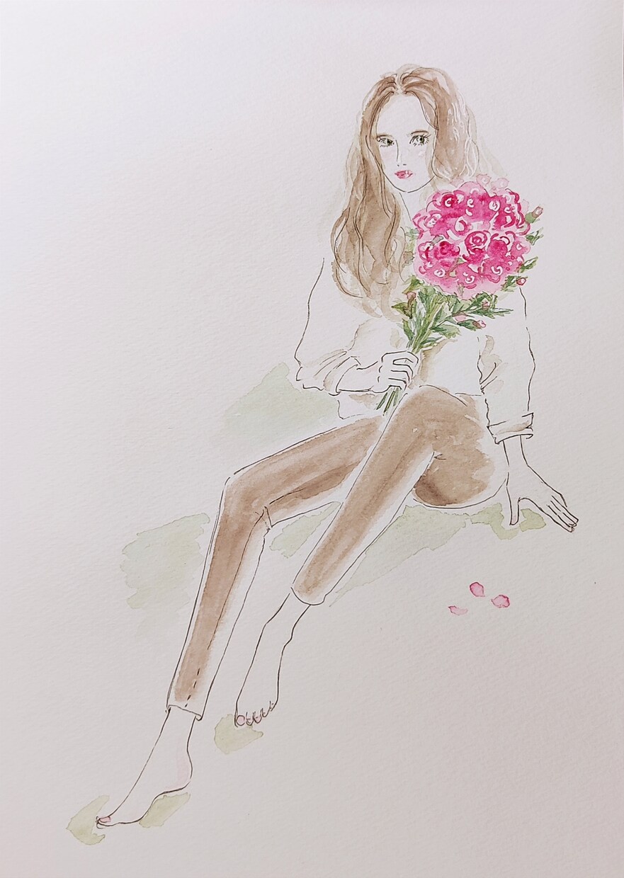 手描き感のあるお洒落なイラストを描きます ファッションイラスト、全身、小物、背景追加も可能 イメージ10