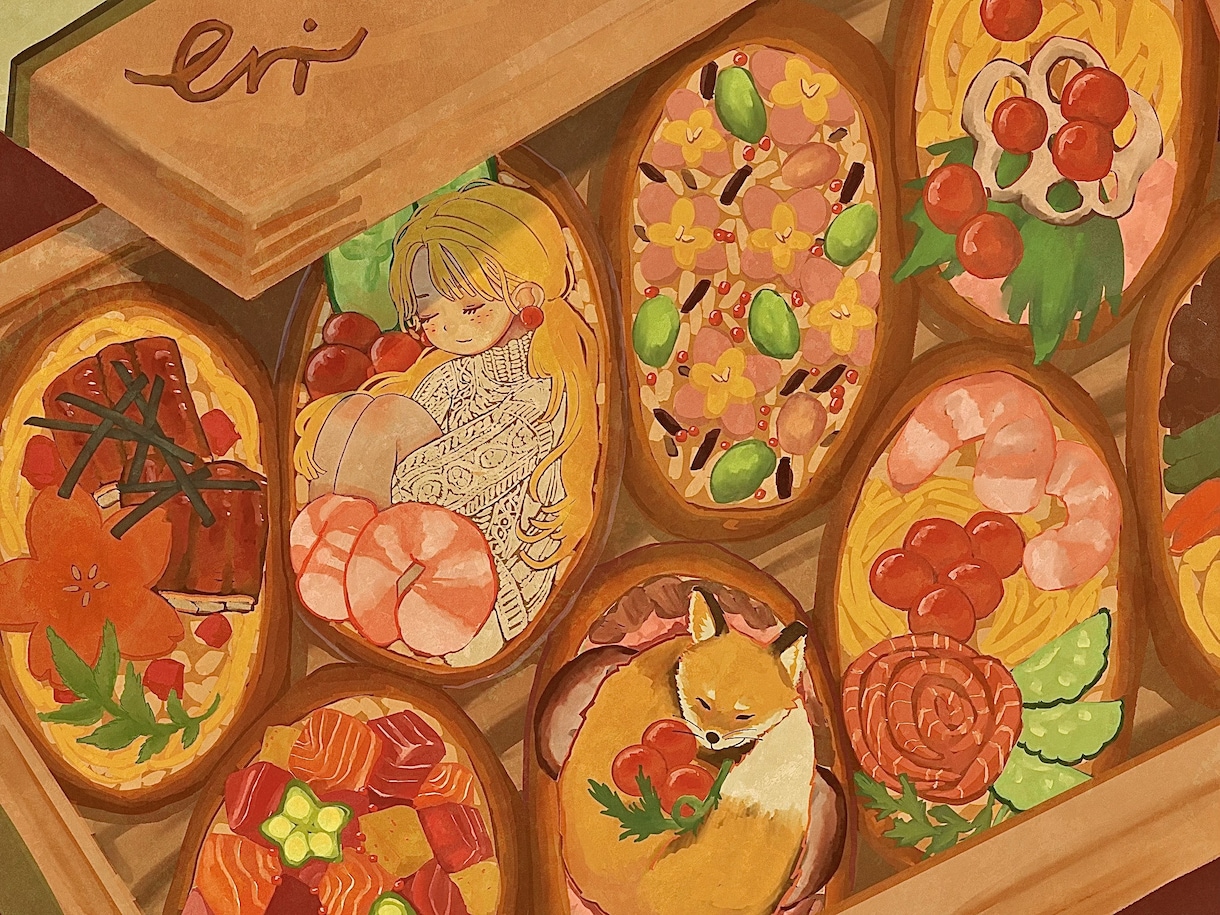 可愛いくて暖かいイラストを提供します 食べ物、飲み物などをモチーフにした女の子のイラストを描きます イメージ1