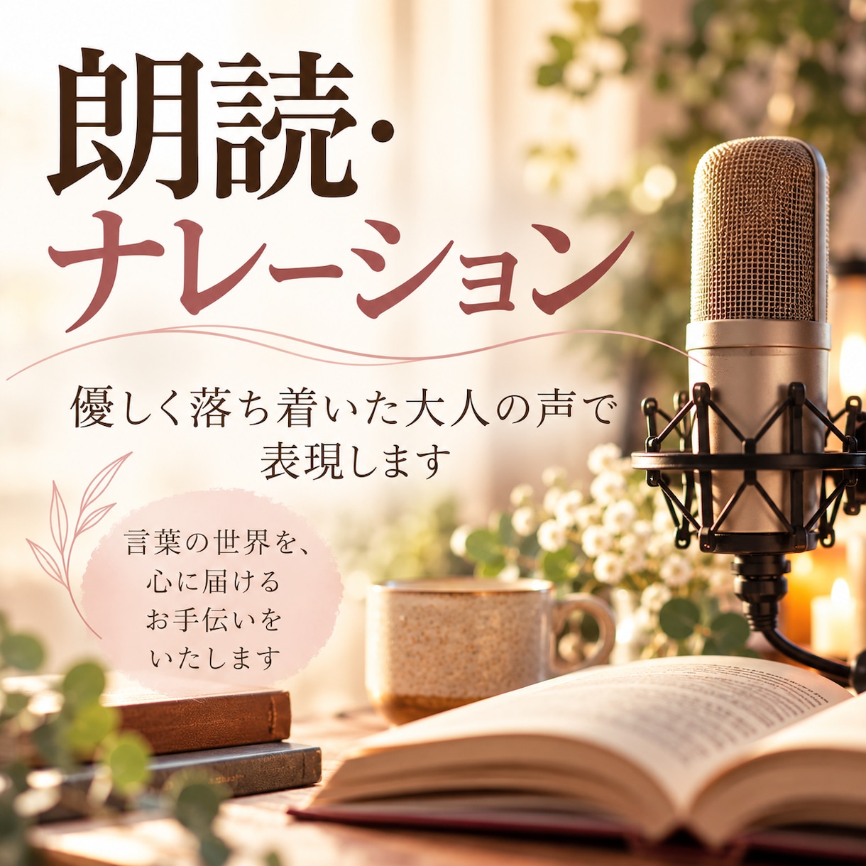 朗読ナレーションを落ち着いた大人の声で表現します 優しく落ち着いた大人の声で、言葉を表現します。 イメージ1