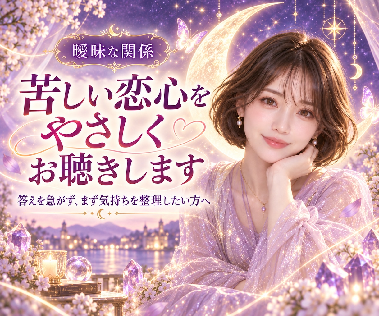 曖昧な関係で苦しい恋心をやさしくお聴きします 答えを急がず、言えない本音や迷いをそのまま受け止めます イメージ1
