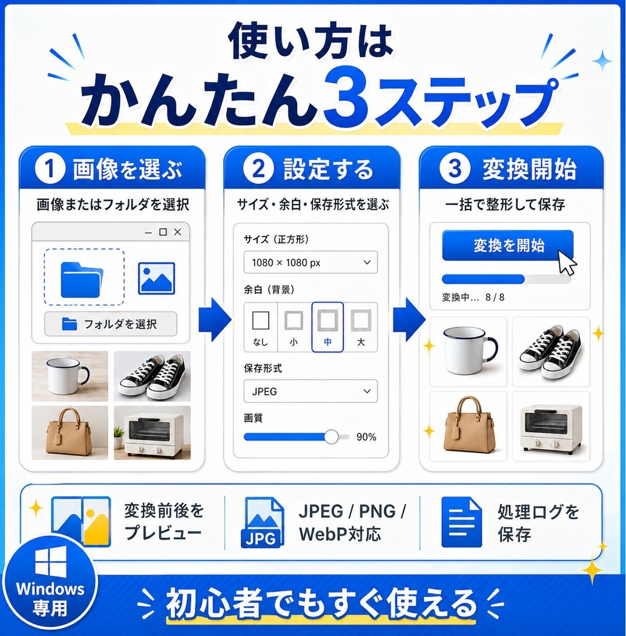 商品画像を一括リサイズ・正方形化します フォルダ投入だけでEC用画像をまとめて整形 イメージ2