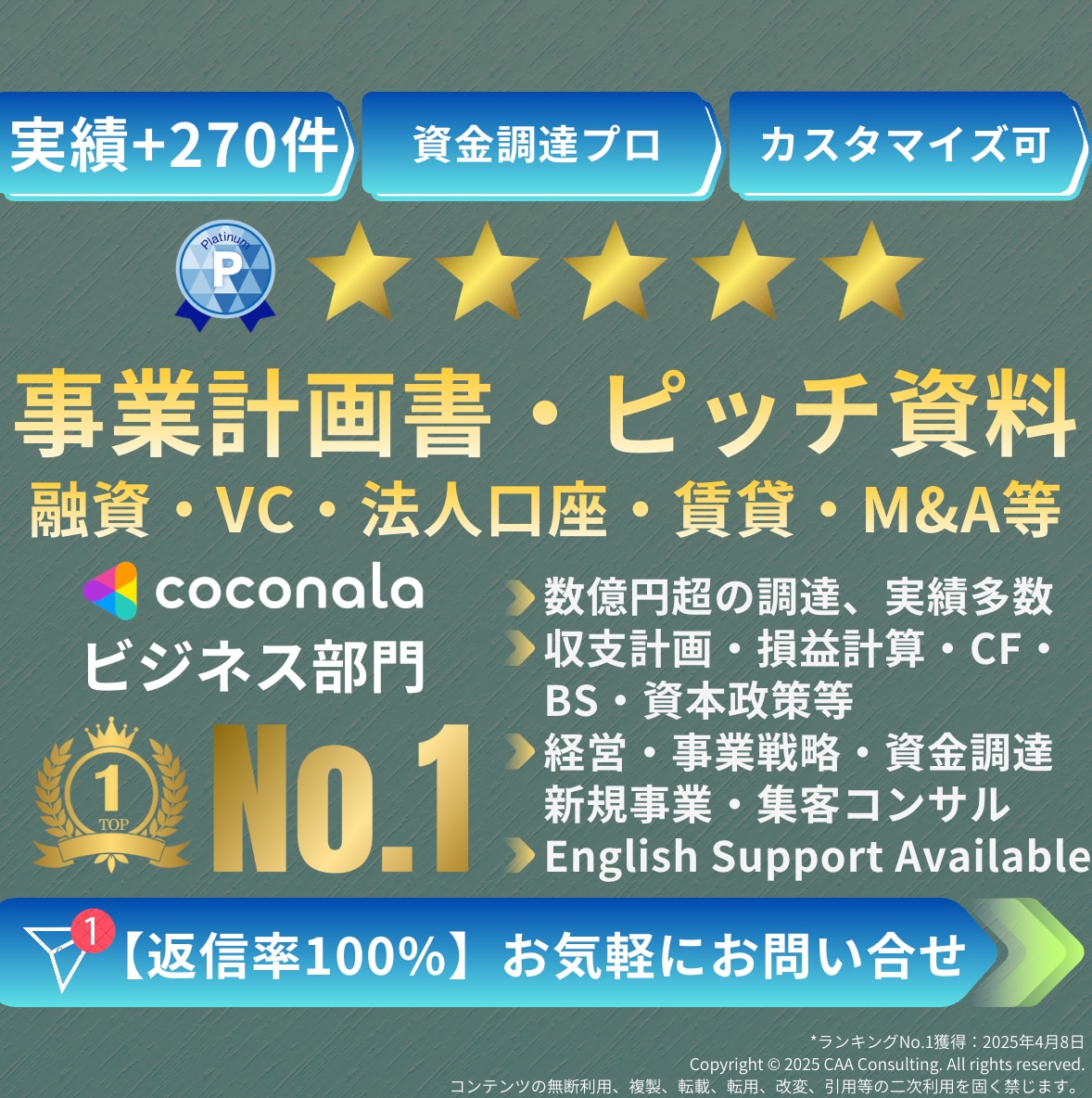 融資・VC|事業計画書・ピッチ資料作成・添削します 億円超の資金調達・実績多数 | 経営13年のプロがサポート イメージ1