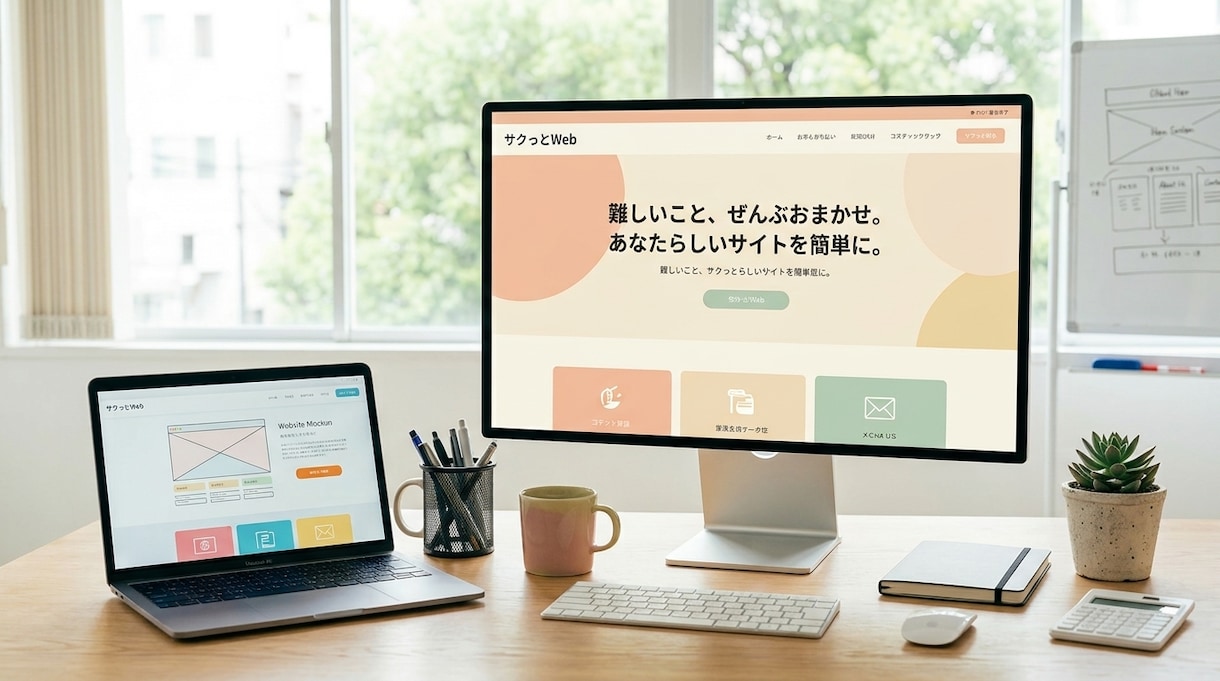 あなたらしいサイトを簡単に作成します 知識ゼロから一緒に作る、親切丁寧なWeb制作サービスです。 イメージ1