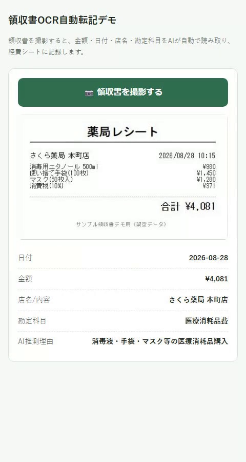 撮るだけで経費シートAI自動転記します 士業・クリニック向け、経費精算をAIが自動化 イメージ1