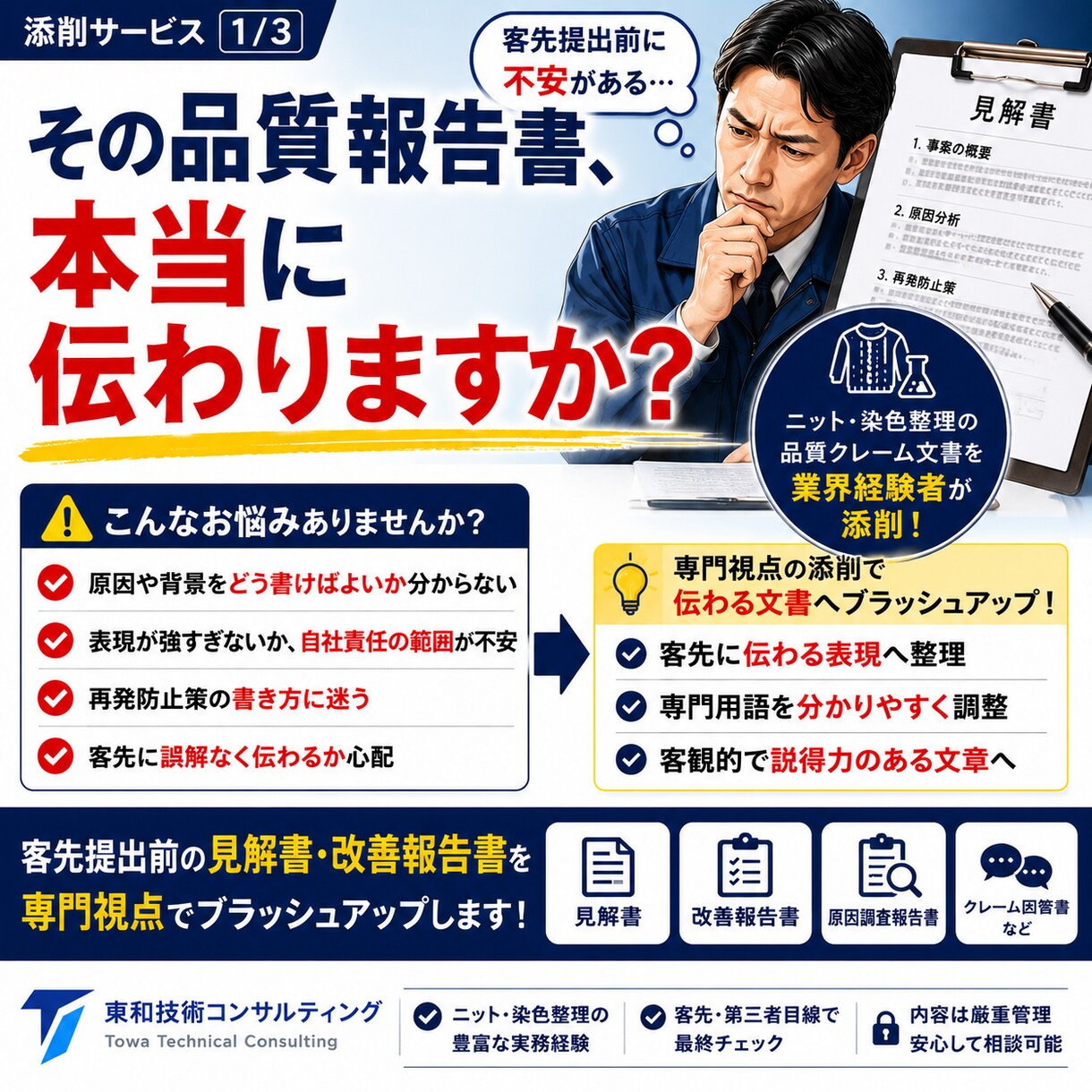 見解書、クレーム報告書の添削をします 見解書、クレームの報告書を業界経験者がブラッシュアップします イメージ1