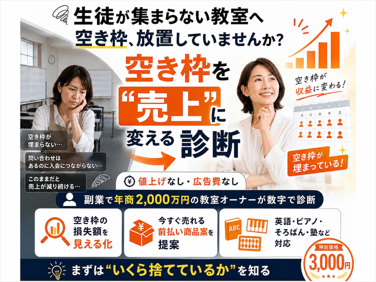 習い事教室の空き枠を現金化する診断をします 副業で年商2000万の習い事教室オーナーが数字で診断 イメージ1