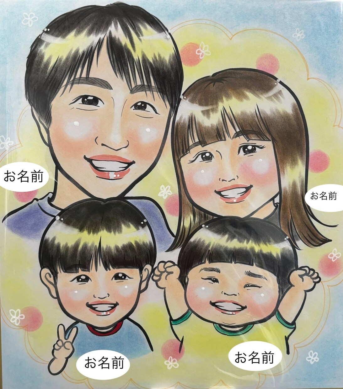 手描きで色紙に記念日の似顔絵描きます 手描きならではの温かいタッチで思い出に残る似顔絵を作成します イメージ4