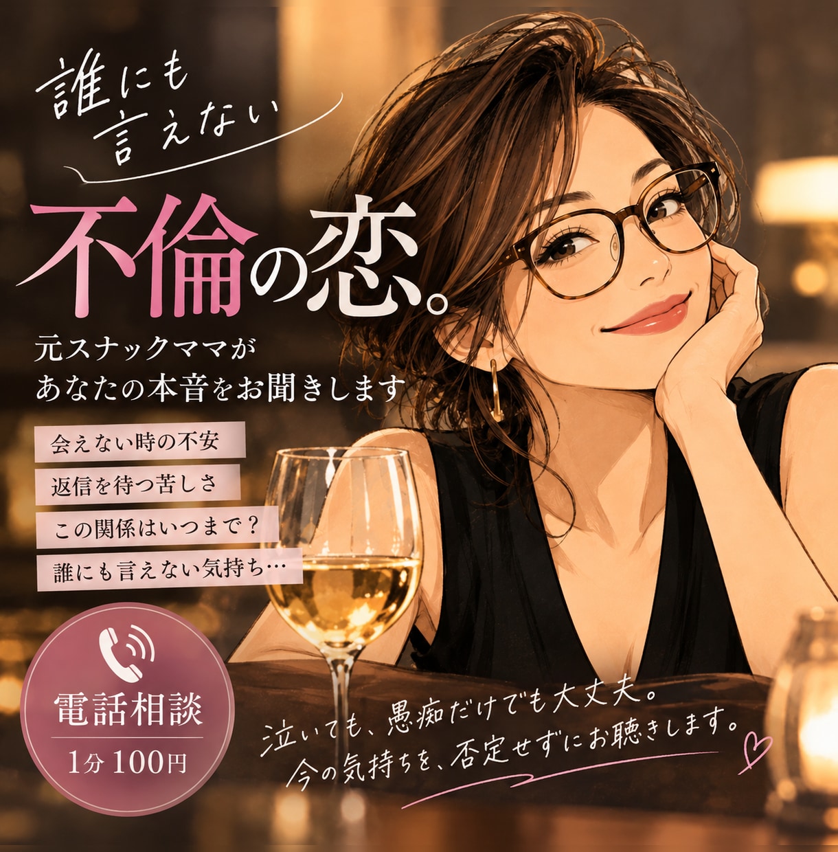 不倫の恋で苦しい気持ちをお聞きします 元スナックママ・現役セラピスト。言いにくい恋の話もどうぞ イメージ2
