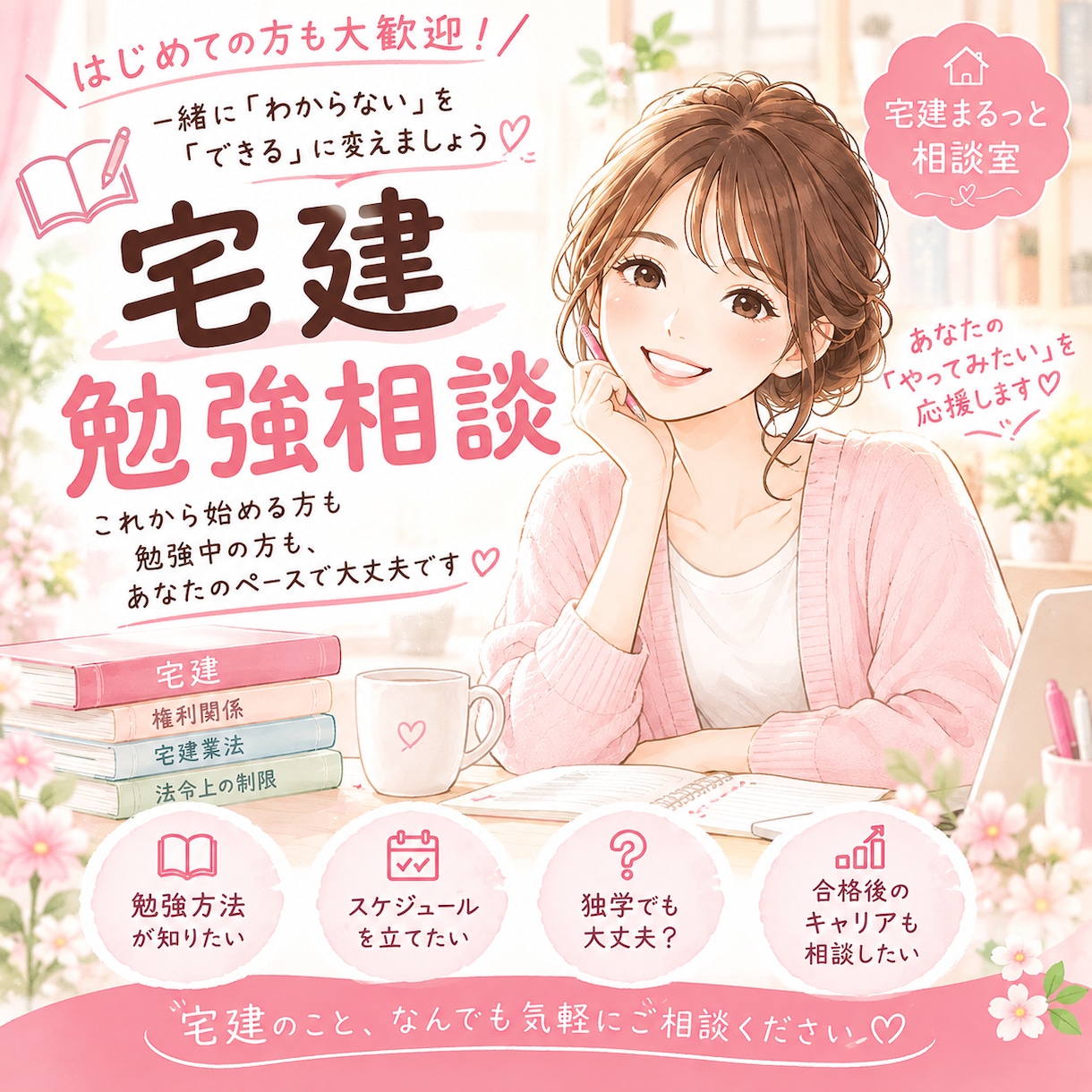 宅建の勉強のお悩みをビデオチャットで一緒に考えます 不動産知識ゼロから独学で合格した経験をもとにサポートします♪ イメージ1