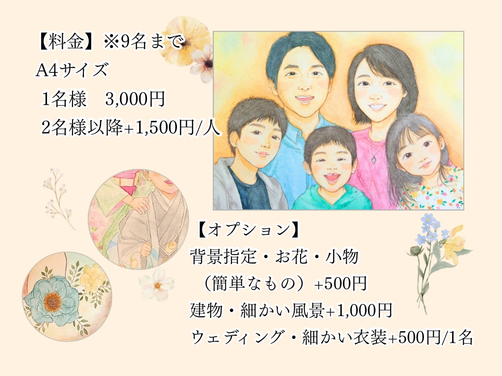 似顔絵｜家族・子供・ペットを写真から優しく描きます プレゼント・誕生日・記念日・還暦祝いなどの贈り物に◎｜A4 イメージ8
