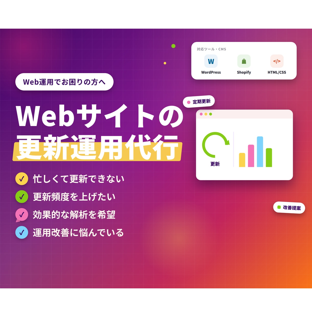 Webサイトの更新、運用代行を行います 更新代行からアクセス解析まで！成果に繋がるサイト運用代行 イメージ1