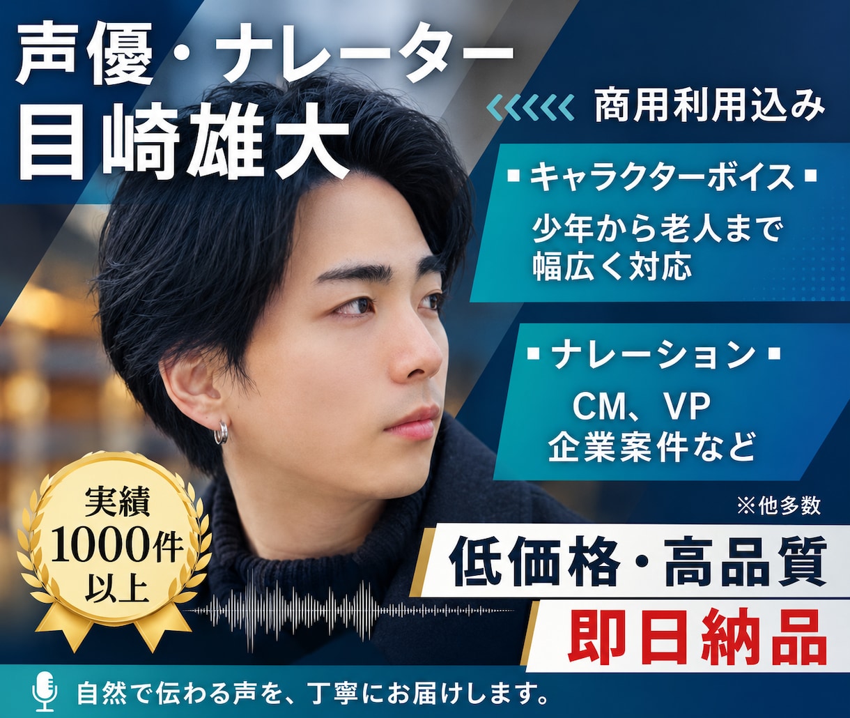 初回リテイク無制限！プロ声優が高品質でお届けします 最短当日納品！どんなご要望もお任せ！ イメージ1