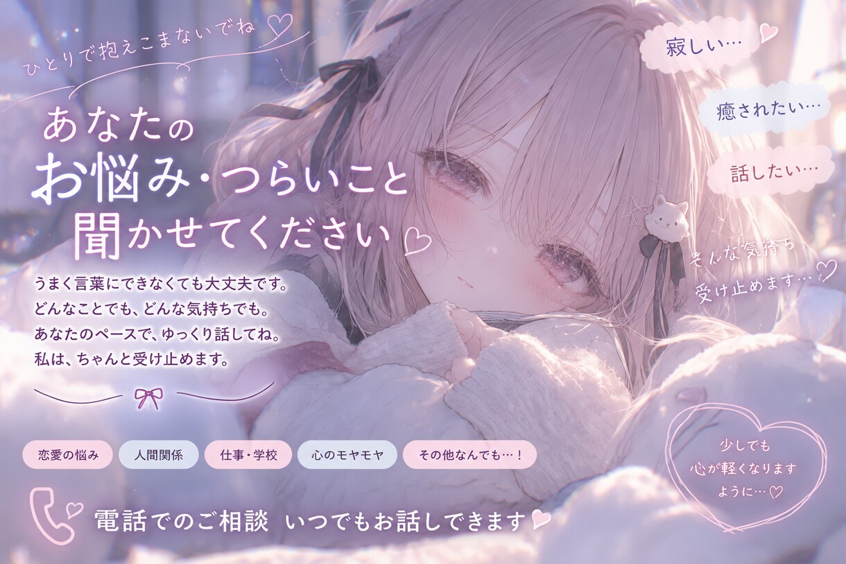 NGなし♡寂しさや辛さなど、ぜんぶ受け止めます 誰にもいえない相談などなんでもお話お聞きします♡アニメ声系 イメージ1