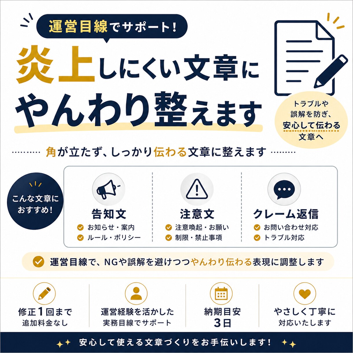 運営目線でNGにならない文章に添削します NG回避と伝わりやすさを両立します イメージ1