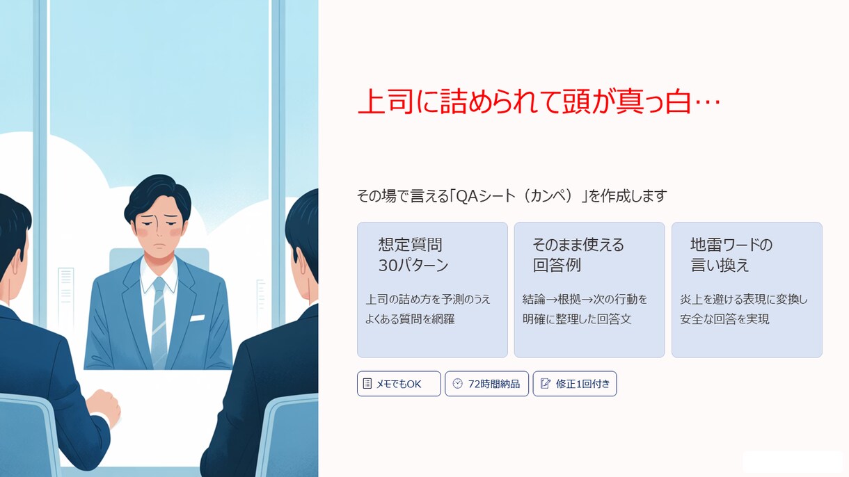 上司の突っ込み対策：QA作成（稟議/面談）します 稟議・面談の突っ込み対策に強い イメージ1