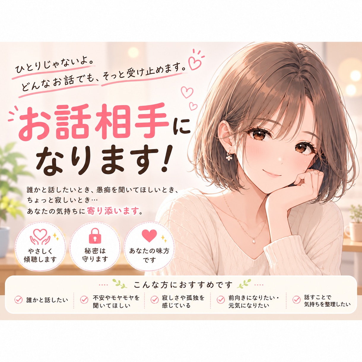 お話相手になります 愚痴でも自慢話でも悩み事でも何でも聞きます！低音ボイスです イメージ1