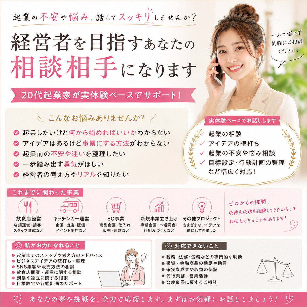 起業したい方へ女性経営者が相談乗ります 迷いを整理し次の一歩を明確にします。 イメージ1